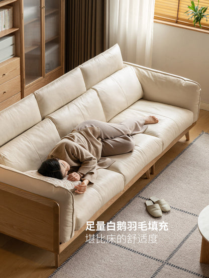 实木沙发客厅现代简约白蜡木直排沙发黑标高靠背真皮沙发