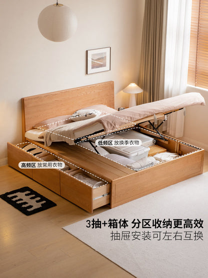 实木床现代简约樱桃木抽屉箱体床卧室气压储物高箱床