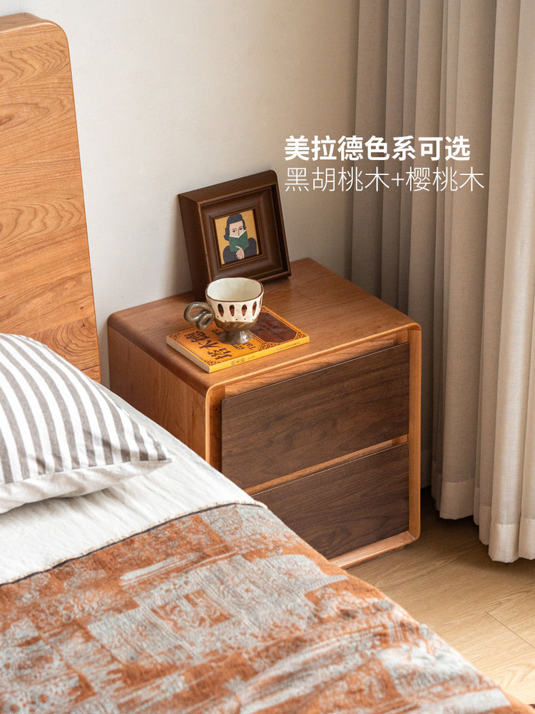 实木床头柜现代简约储物柜卧室白色柜子两抽收纳柜