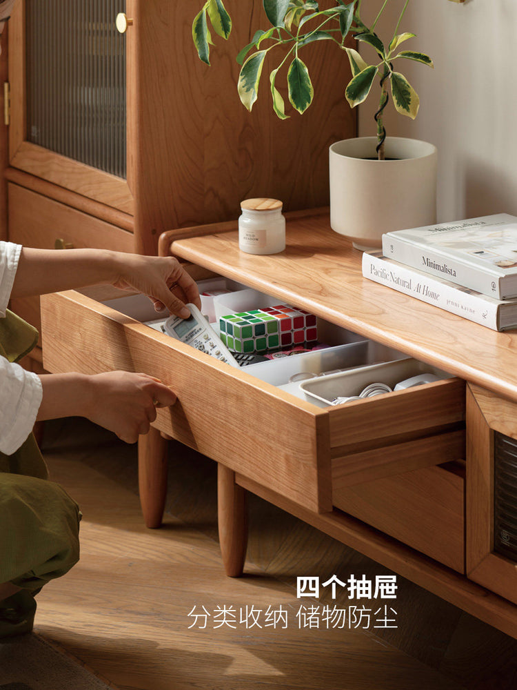 实木电视柜樱桃木储物柜简约小户型客厅日式地台茶几组合