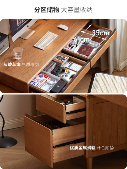 实木伸缩书桌樱桃木复古下柜一体组合学习桌电脑桌