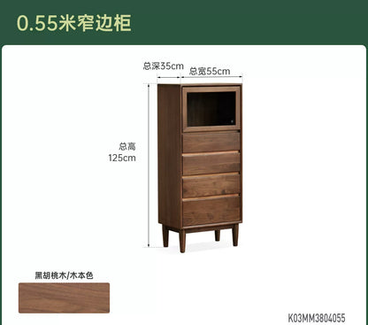 实木边柜客厅意式轻奢储物柜抽屉柜黑胡桃木展示柜