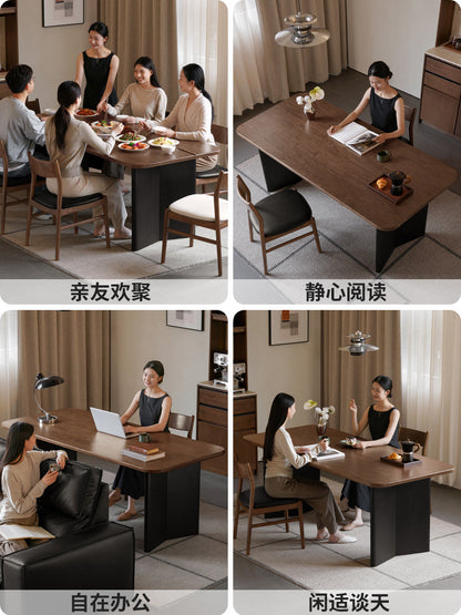 实木餐桌意式轻奢复古高级餐厅大板桌黑胡桃长桌桌子