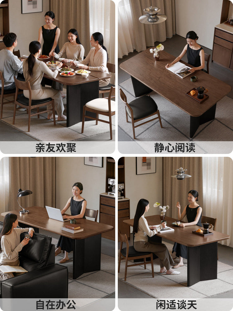 实木餐桌意式轻奢复古高级餐厅大板桌黑胡桃长桌桌子