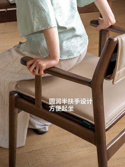 实木餐椅新中式扶手椅软包茶椅黑胡桃木靠背椅书桌椅