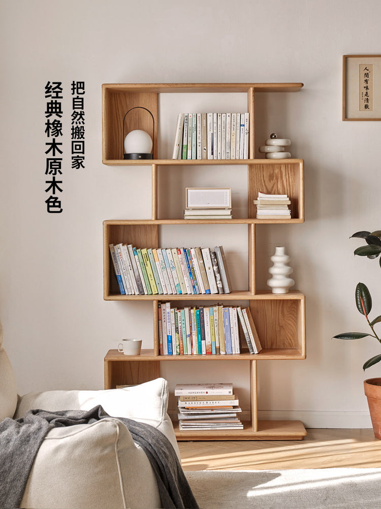 实木书架现代简约书房落地置物架橡木隔断架博古架