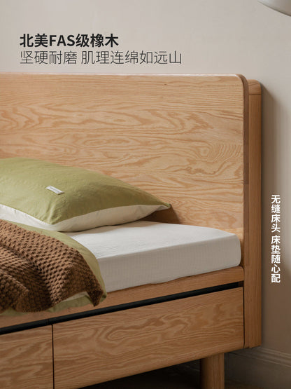 实木床卧室抽屉床橡木抽拉床简约储物床小户型床头柜床