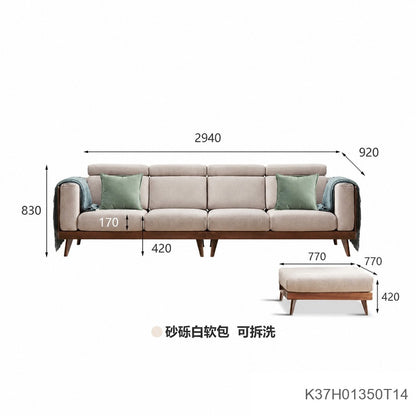 实木黑胡桃木新中式大户型布艺沙发简约客厅转角沙发
