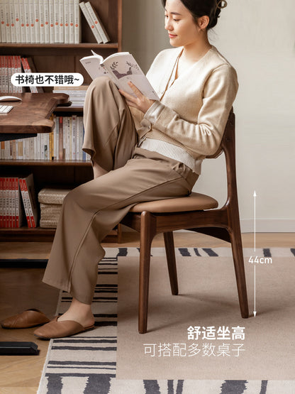 实木餐椅软包靠背椅现代简约黑胡桃木椅子餐厅凳子