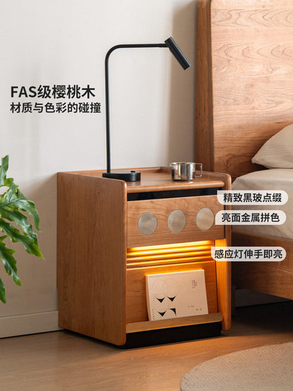 实木床头柜意式轻奢储物柜卧室黑胡桃木柜子多功能收纳柜