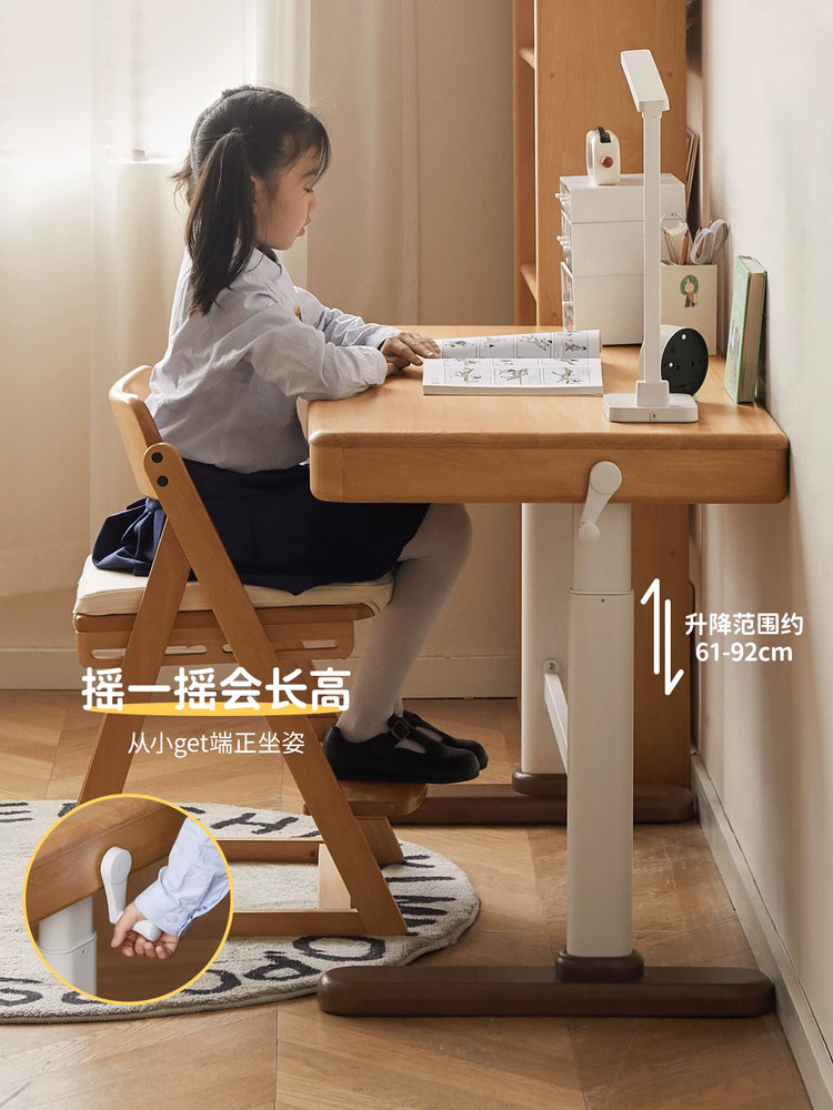 实木儿童学习桌小学生写字桌现代简约手摇升降电脑桌