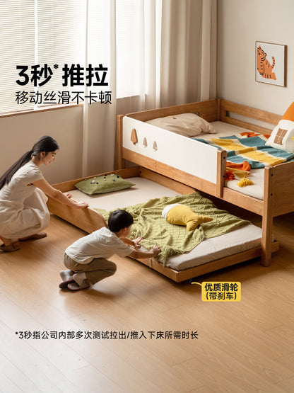 实木儿童子母床现代简约卧室双层床小户型拖床抽拉床
