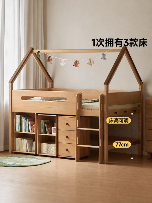 实木儿童半高床小户型男孩女孩树屋床双层床上床下桌