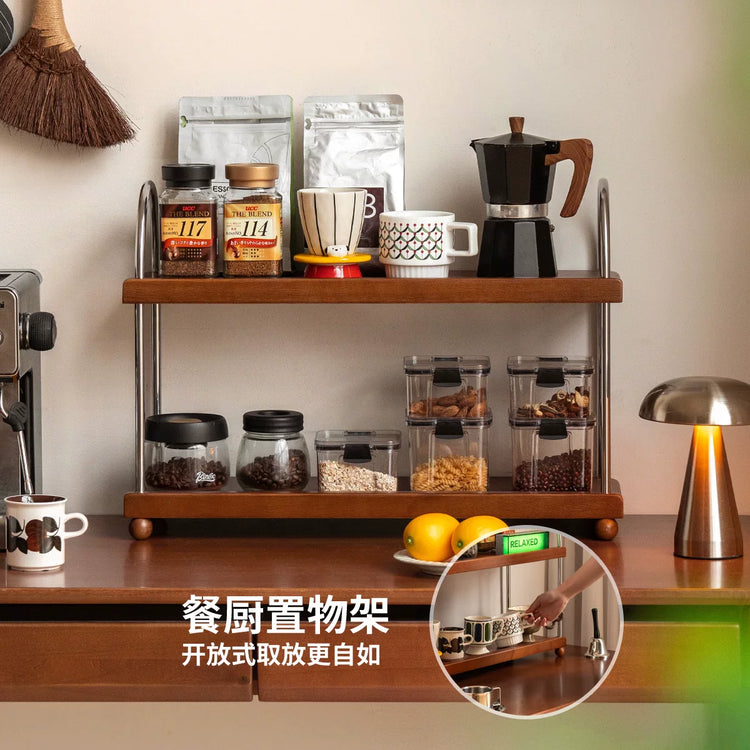 实木桌面置物架中古风化妆品展示架厨房多功能收纳架
