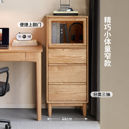 实木边柜客厅现代简约收纳储物柜白蜡木带灯展示柜