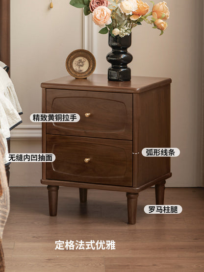 实木床头柜法式复古储物柜卧室黑胡桃木收纳柜小柜子