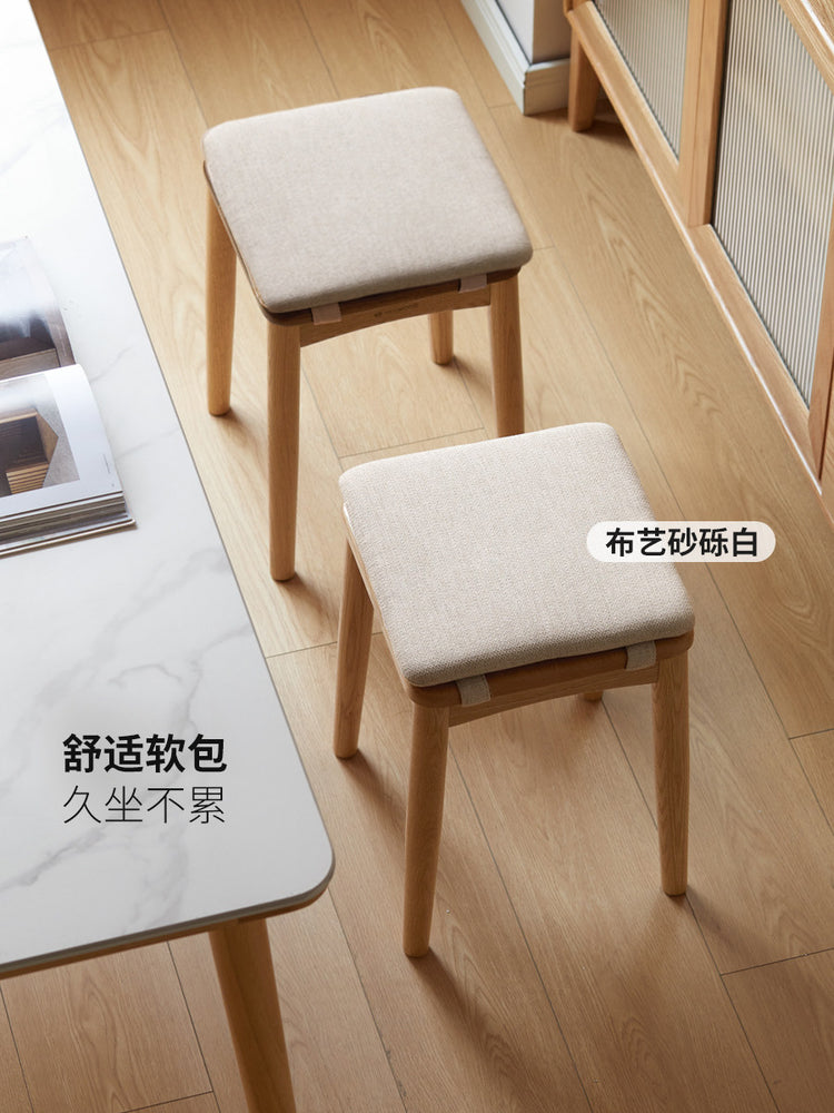 实木方凳餐厅现代简约软包凳橡木堆叠凳原木休闲凳子