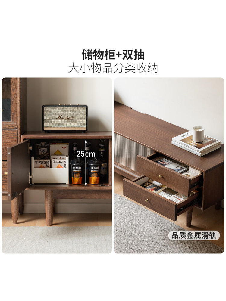 实木电视柜客厅现代简约收纳储物柜靠墙胡桃色地柜