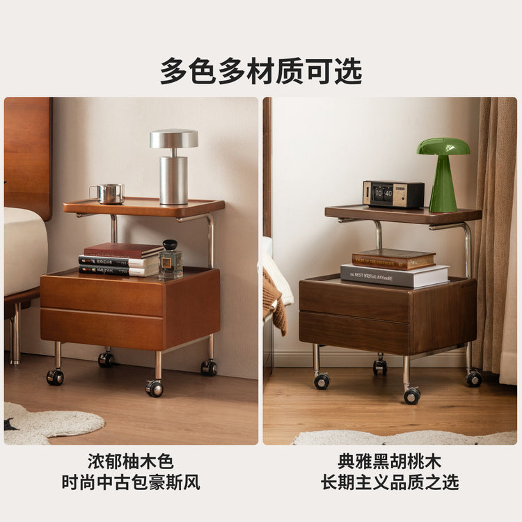 实木床头柜现代简约置物柜卧室胡桃色储物柜移动边几