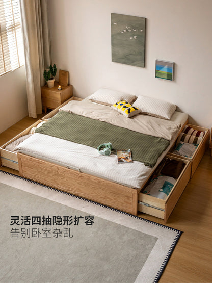 实木床现代简约储物抽屉床卧室榻榻米床橡木齐边床