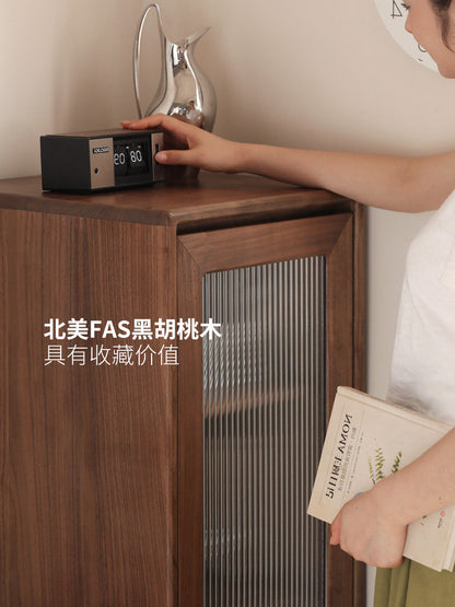 实木边柜窄柜客厅夹缝置物柜黑胡桃木沙发旁复古储物立柜