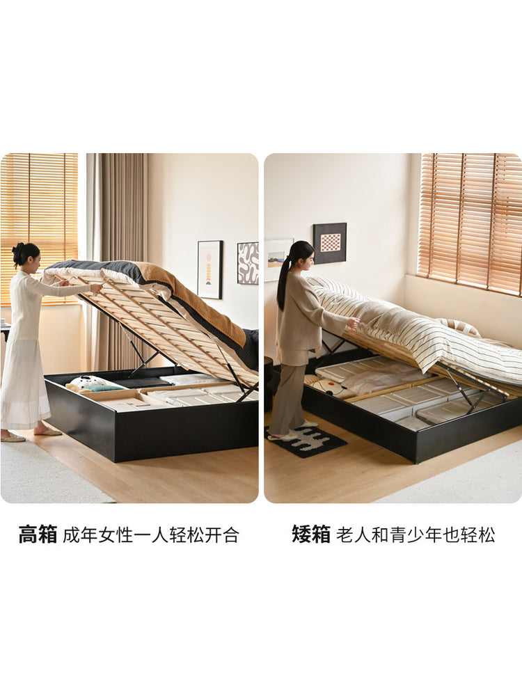 实木床现代简约榻榻米黑色储物床卧室大容量箱体床