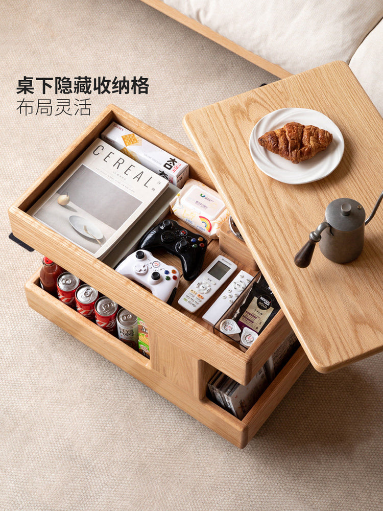 实木可升降旋转边几客厅茶几橡木床边桌可移动沙发侧边桌