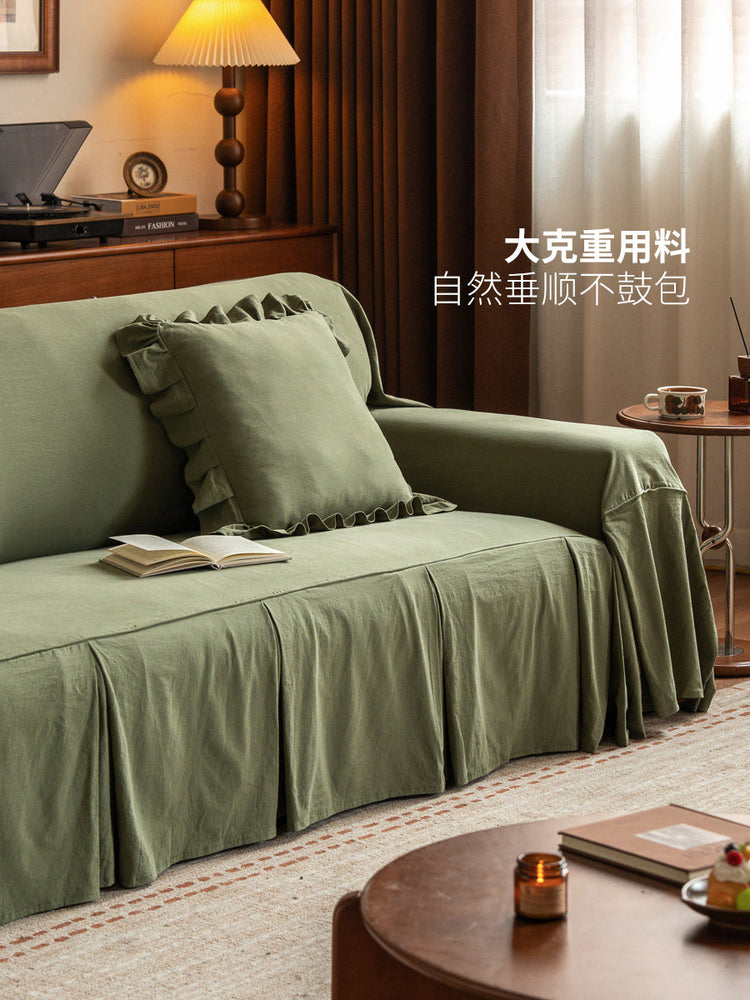 中古风客厅四季通用一片式盖布A类全棉防尘沙发套罩