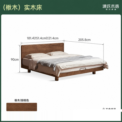 实木床双人床现代简约小户型齐边床黑胡桃木大板床悬浮床