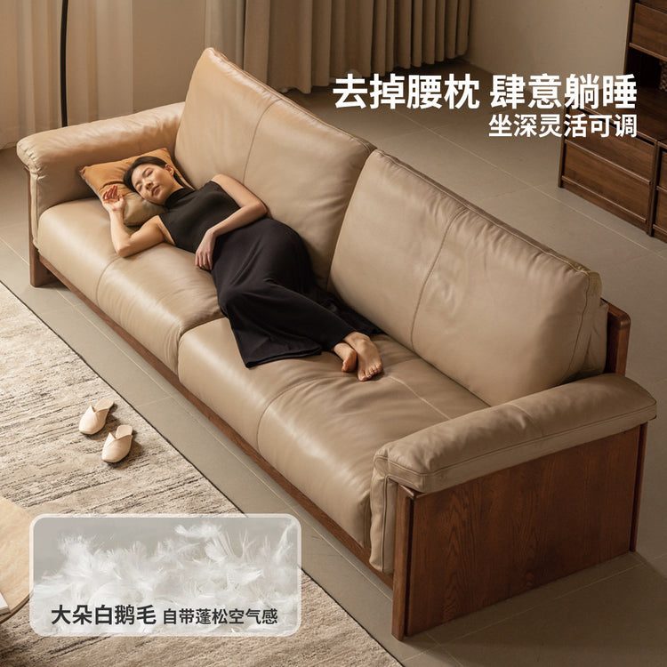 实木现代简约直排沙发小户型橡木胡桃色布艺沙发