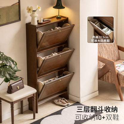 实木鞋柜现代简约翻斗柜客厅门口超薄胡桃色入户玄关柜