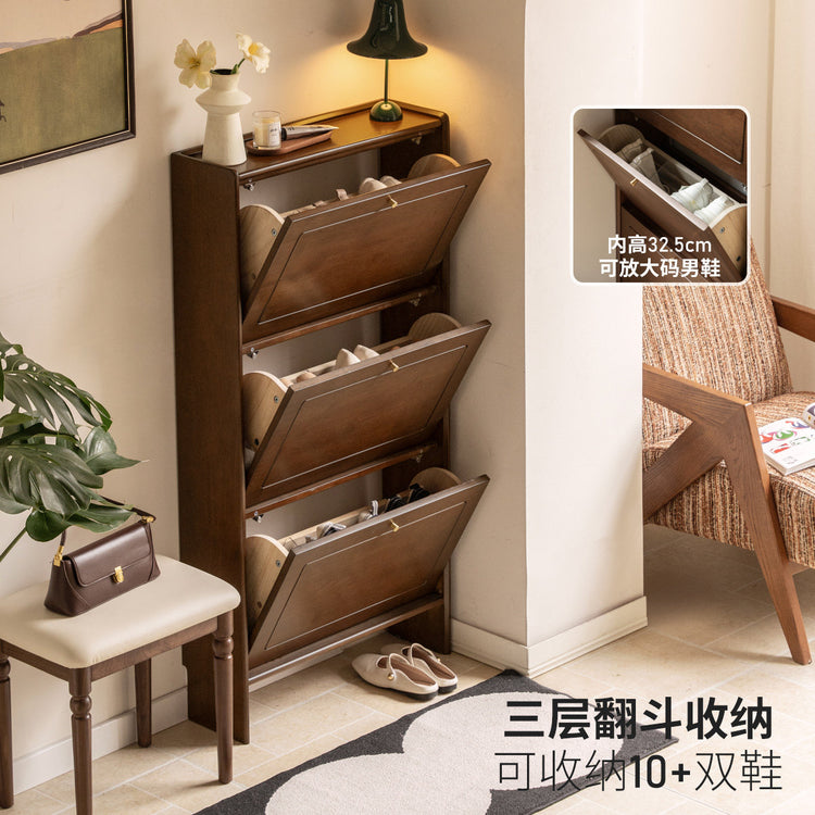 实木鞋柜现代简约翻斗柜客厅门口超薄胡桃色入户玄关柜