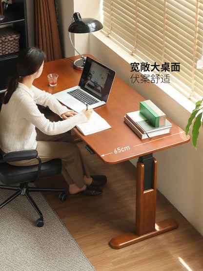 实木书桌升降桌中古风书房电脑桌办公桌复古工作台
