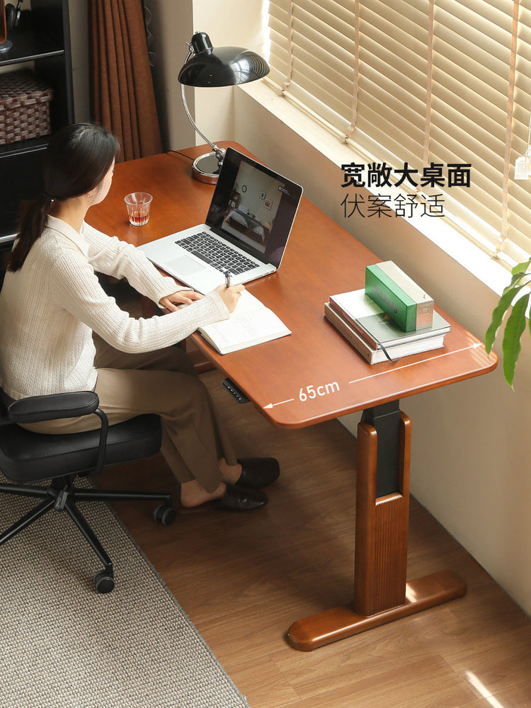 实木书桌升降桌中古风书房电脑桌办公桌复古工作台