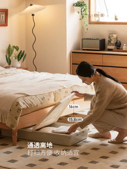 实木床樱桃木复古藤编床简约双人床卧室藤艺家具大床