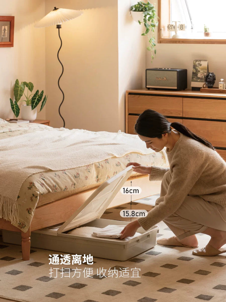 实木床樱桃木复古藤编床简约双人床卧室藤艺家具大床