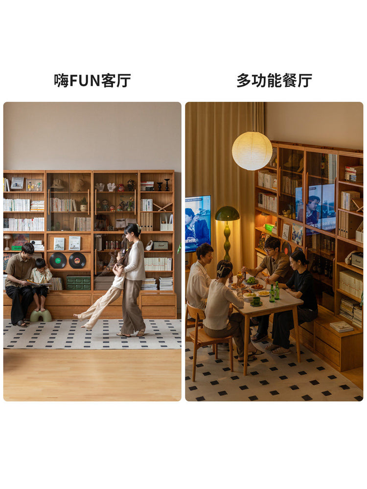 实木卡座书柜樱桃木书房复古风组合玻璃柜满墙收纳柜