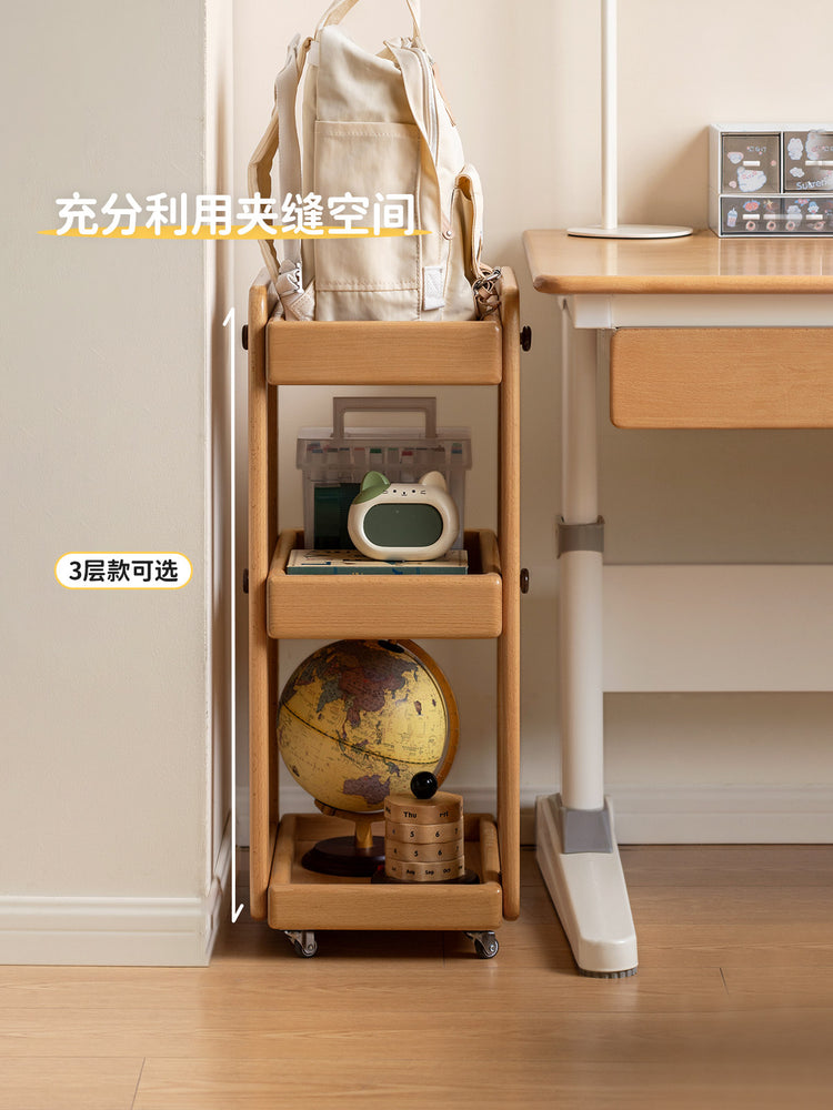 实木儿童蒙氏书包架现代简约桌下书本架移动小推车置物架