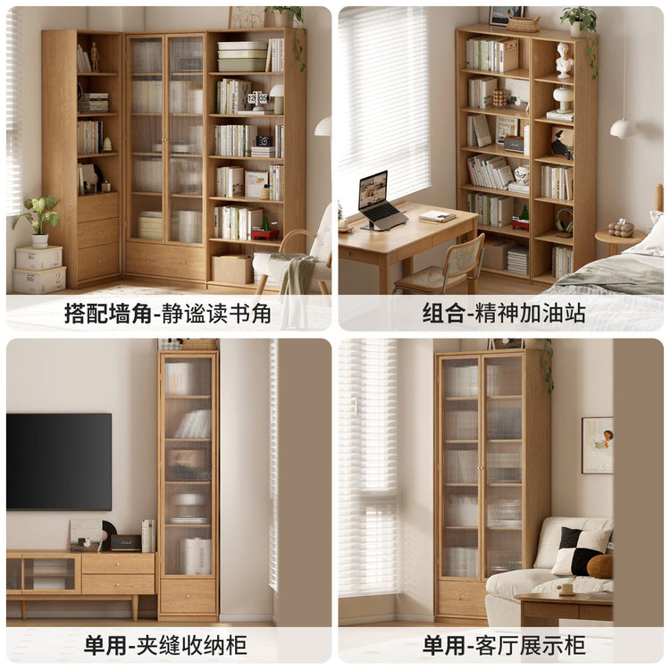 实木组合书柜现代简约白蜡木书架背景墙书橱书房落地柜子