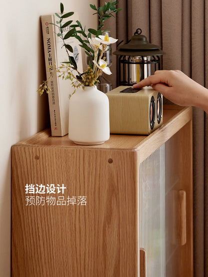 实木桌面置物柜餐厅杯架餐边柜简约茶水柜玻璃移门柜