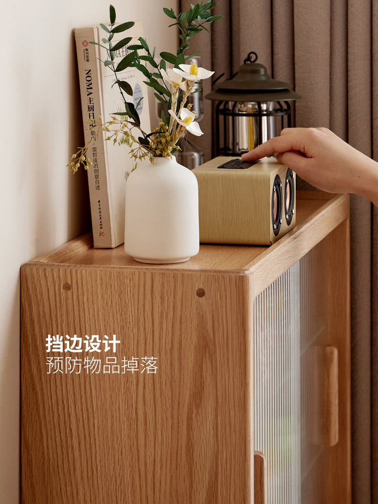 实木桌面置物柜餐厅杯架餐边柜简约茶水柜玻璃移门柜