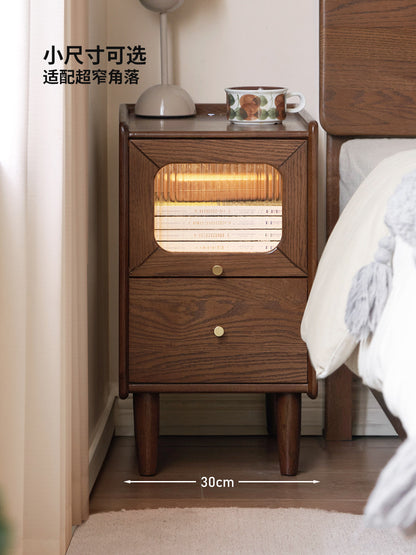 实木床头柜现代简约橡木储物柜卧室床边柜带灯收纳柜