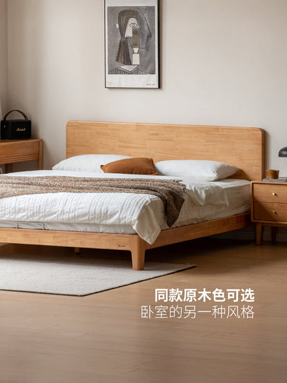 实木床现代简约大板床卧室小户型齐边床胡桃色双人床