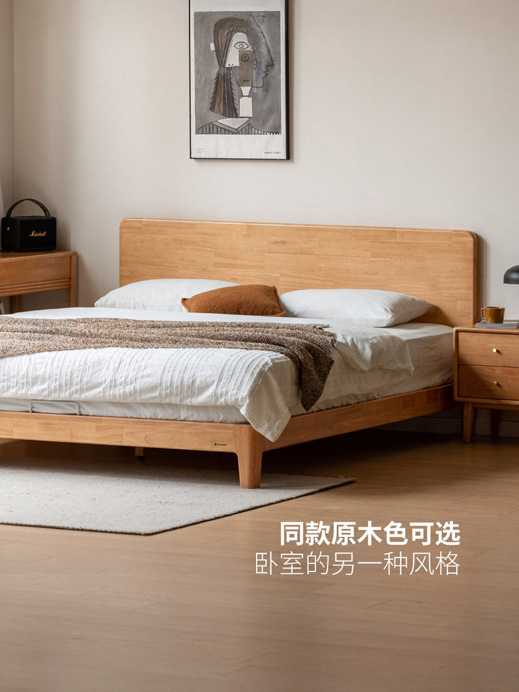 实木床现代简约大板床卧室小户型齐边床胡桃色双人床