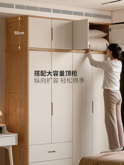 实木衣柜卧室原木白色对开门衣橱小储物柜落地组合柜子