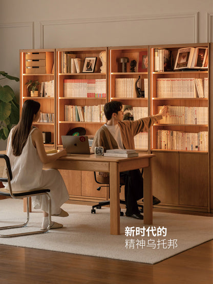 黑标实木书柜樱桃木书房展示柜简约储物柜玻璃门柜子