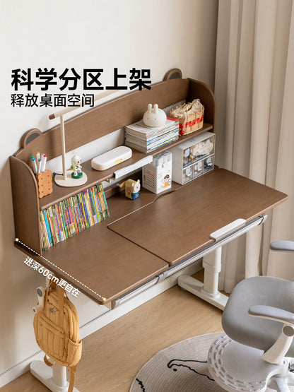 实木儿童学习桌手摇升降书桌专用小学生写字桌书架