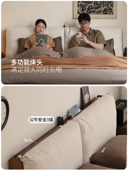 实木床现代简约橡木收纳储物床卧室双人床软包箱体床