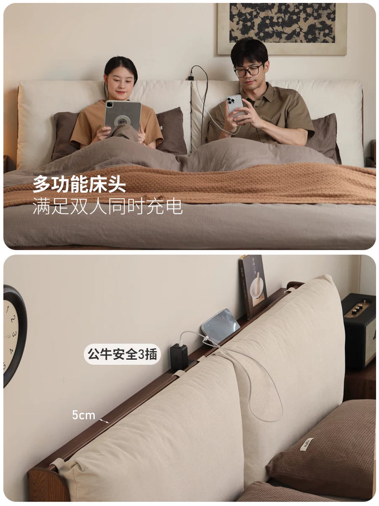 实木床现代简约橡木收纳储物床卧室双人床软包箱体床