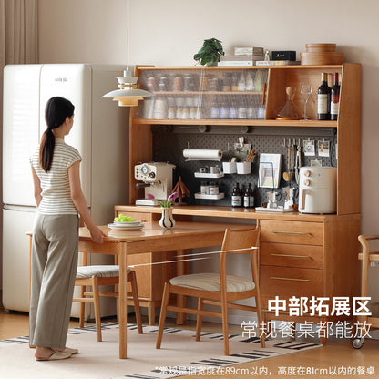 实木餐边柜靠墙一体日式樱桃木高柜洞洞板酒柜厨房柜子